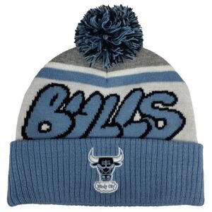 Chicago Bulls Mitchell & Ness NBA‎ Cuff Knit Beanie Hat Cap 3D Logo Blue New
